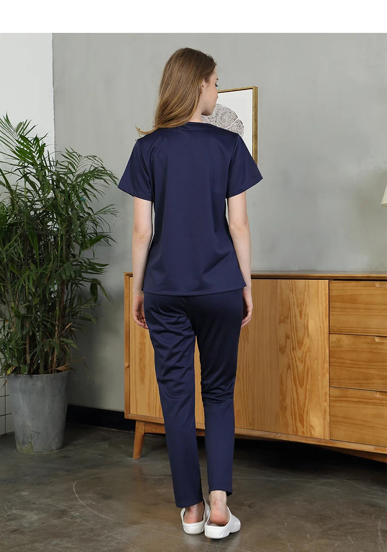 Silky Soft Scrub Set Medical Uniforms Nurse Workwear Solid Color Scrubs Suit Anti-static Top and Pant Dental Hospital Suits 301