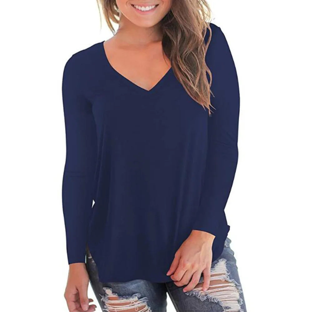Plus Size S-5xl Summer Women Long Sleeve Women Top V-neck Long-sleeved Women T-shirt Female Oversized T-shirt Women Sexy Tops