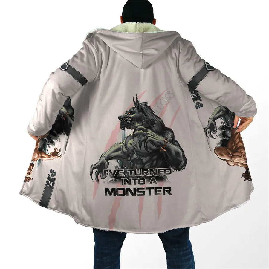 Winter Men For Women Hooded Cloak Darkness Wolf Love Gets you Hurt 3D All Over Prined Fleece wind breaker Warm Hood Cloak