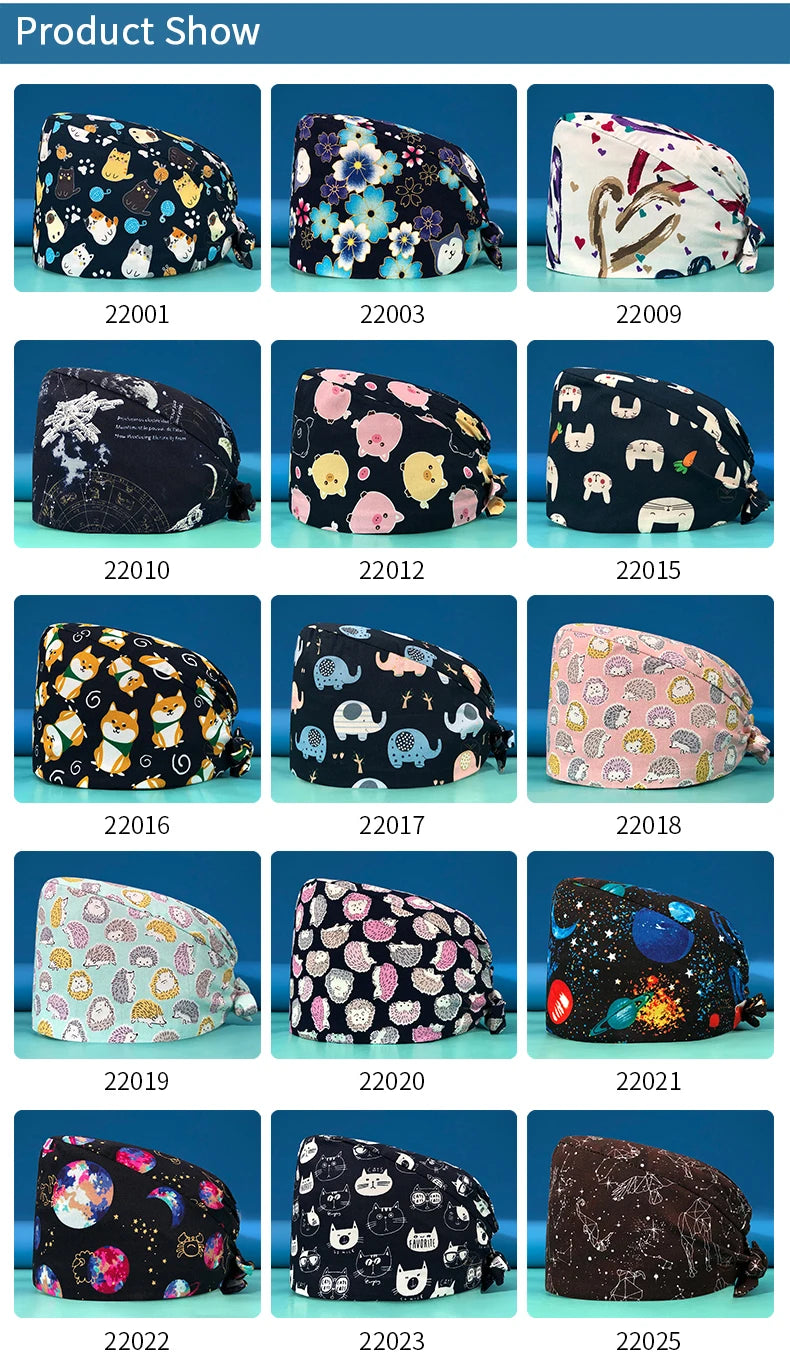 Pill Capsule Pattern Pink Scrubs Cap Female Nurse Medical Clinic Accessories Women's Operating Room Hat with Buttons Cotton Hats