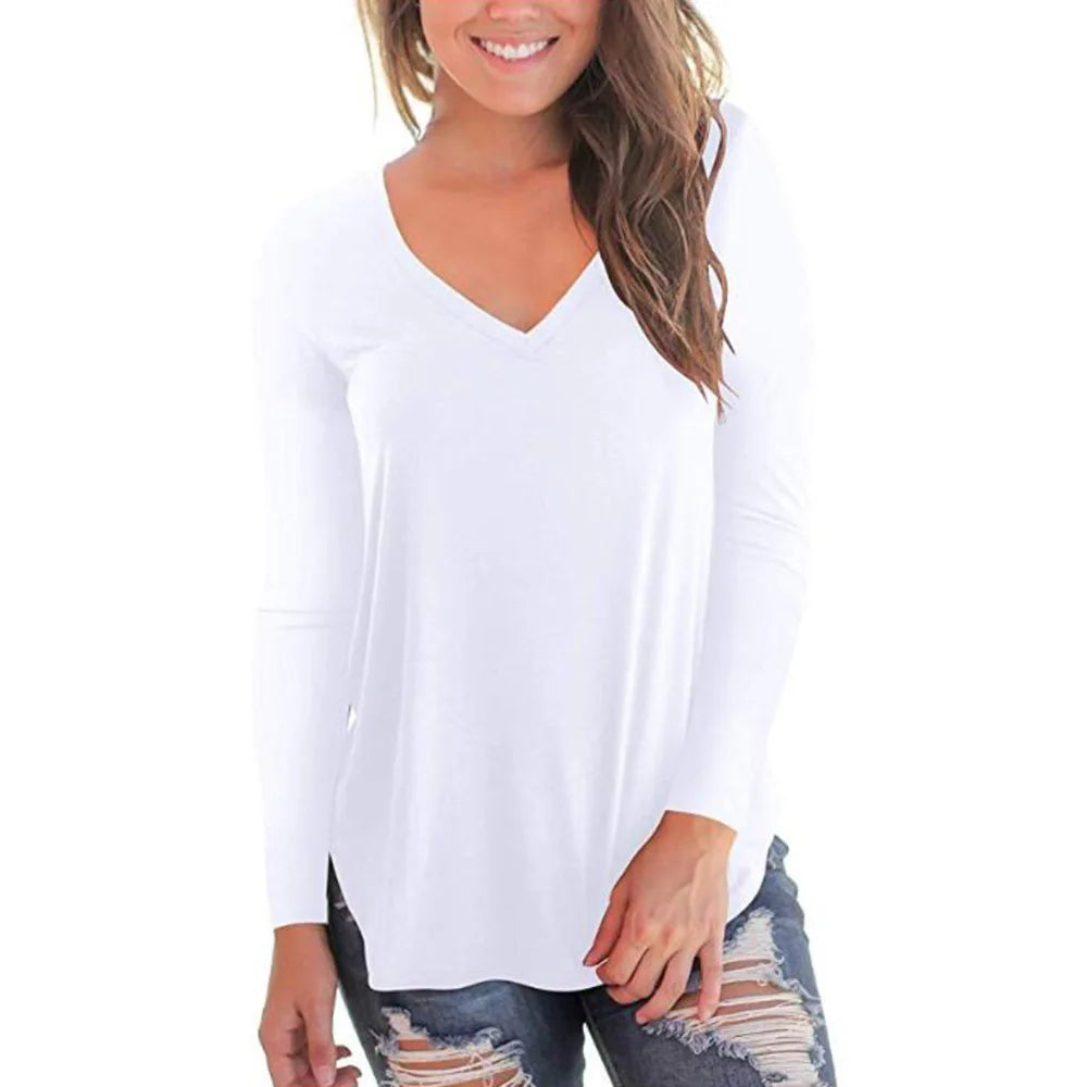 Plus Size S-5xl Summer Women Long Sleeve Women Top V-neck Long-sleeved Women T-shirt Female Oversized T-shirt Women Sexy Tops