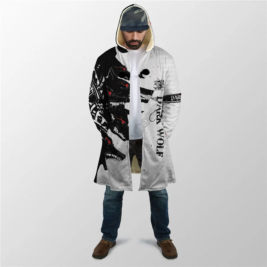 Winter Men For Women Hooded Cloak Beautifull White Wolf 3D All Over Prined Fleece wind breaker Warm Hood cloak