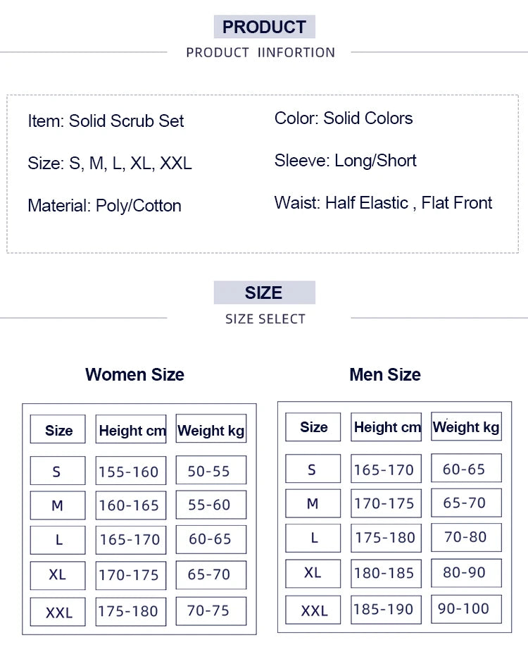 Clearance Scrub Set Uniform Solid Color Workwear Scrubs Uniforms Round Neck Women Men Working Suit Beautician Outfit Top Pant