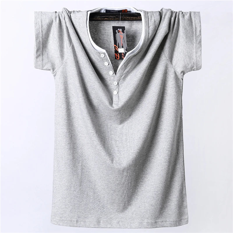 7XL 8XL Plus Size T-shirt Men 2021 Summer Short Sleeve Tshirt Cotton Casual Solid Color Button Tops Tees for Fat Male Big Size