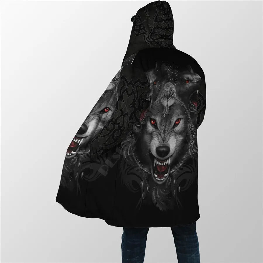 Winter Men For Women Hooded Cloak Beautifull White Wolf 3D All Over Prined Fleece wind breaker Warm Hood cloak