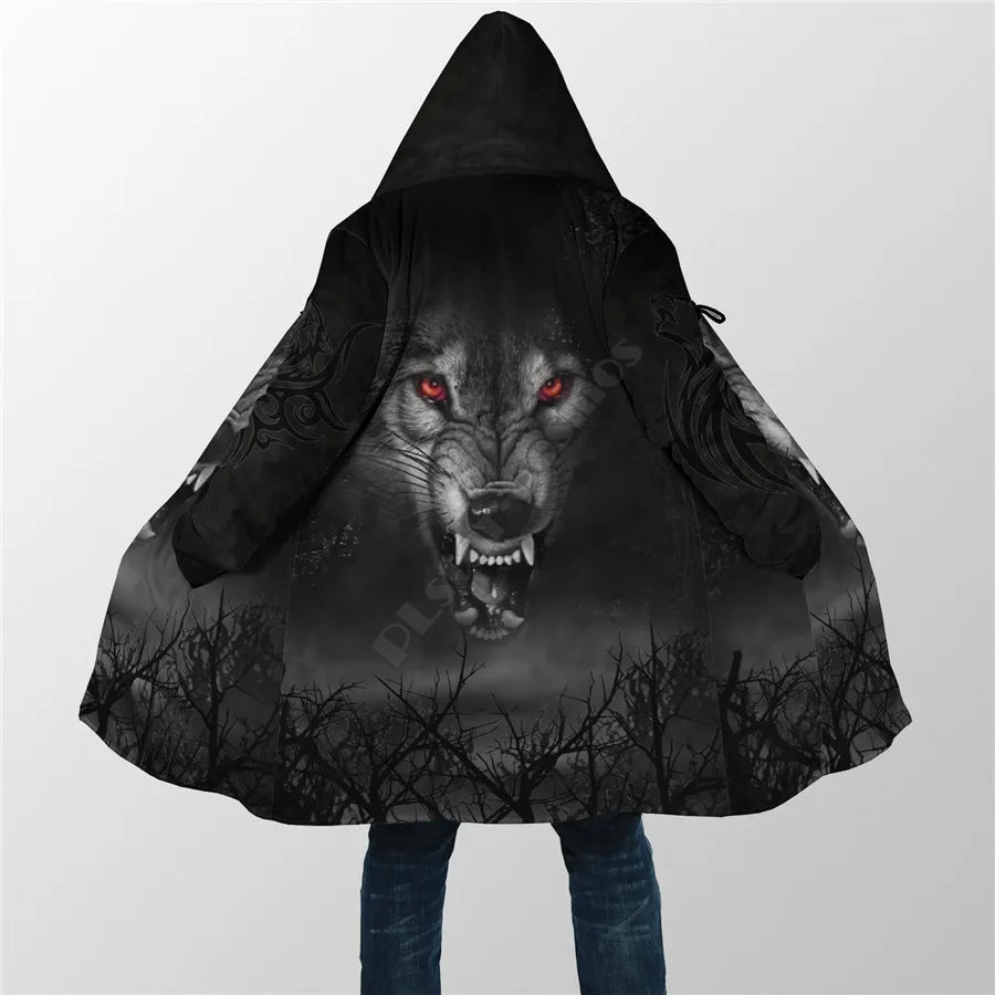 Winter Men For Women Hooded Cloak Beautifull White Wolf 3D All Over Prined Fleece wind breaker Warm Hood cloak