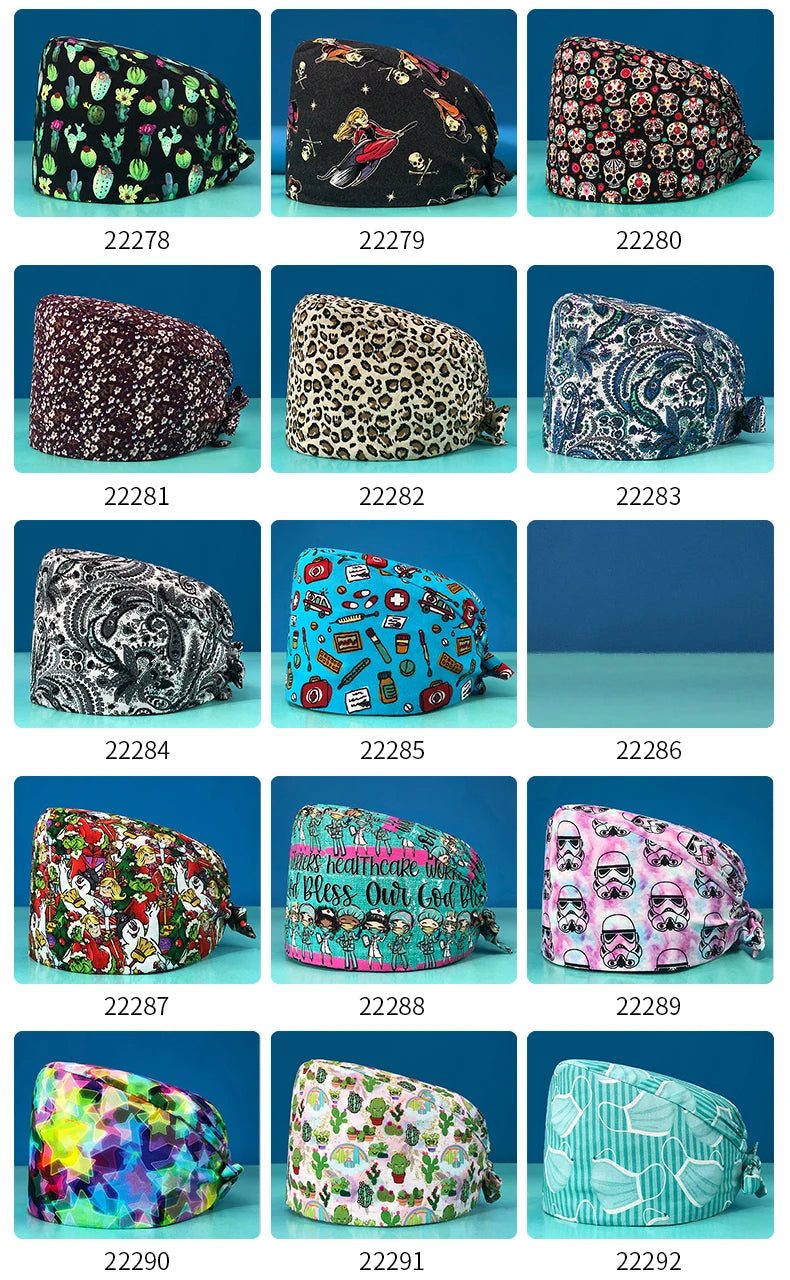 Pill Capsule Pattern Pink Scrubs Cap Female Nurse Medical Clinic Accessories Women's Operating Room Hat with Buttons Cotton Hats