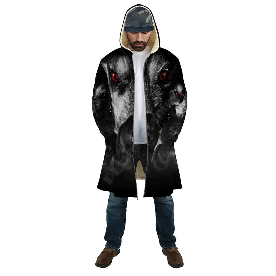 Winter Men For Women Hooded Cloak Darkness Wolf Love Gets you Hurt 3D All Over Prined Fleece wind breaker Warm Hood Cloak