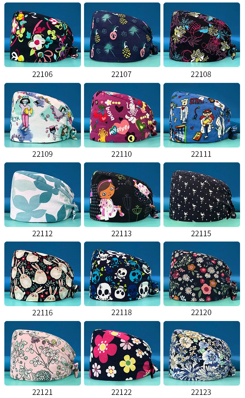 Pill Capsule Pattern Pink Scrubs Cap Female Nurse Medical Clinic Accessories Women's Operating Room Hat with Buttons Cotton Hats