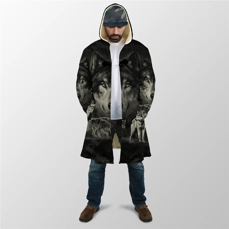 Winter Men For Women Hooded Cloak Beautifull White Wolf 3D All Over Prined Fleece wind breaker Warm Hood cloak