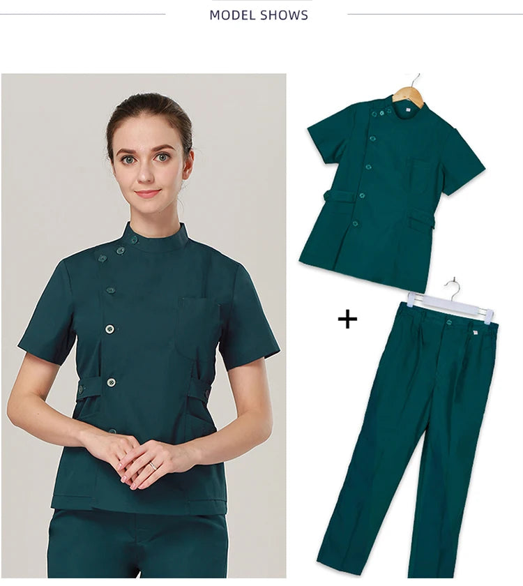 Clearance Scrub Set Uniform Solid Color Workwear Scrubs Uniforms Round Neck Women Men Working Suit Beautician Outfit Top Pant