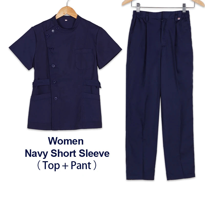 Clearance Scrub Set Uniform Solid Color Workwear Scrubs Uniforms Round Neck Women Men Working Suit Beautician Outfit Top Pant