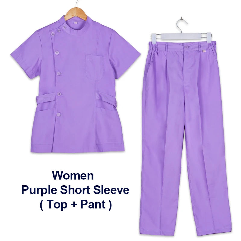 Clearance Scrub Set Uniform Solid Color Workwear Scrubs Uniforms Round Neck Women Men Working Suit Beautician Outfit Top Pant