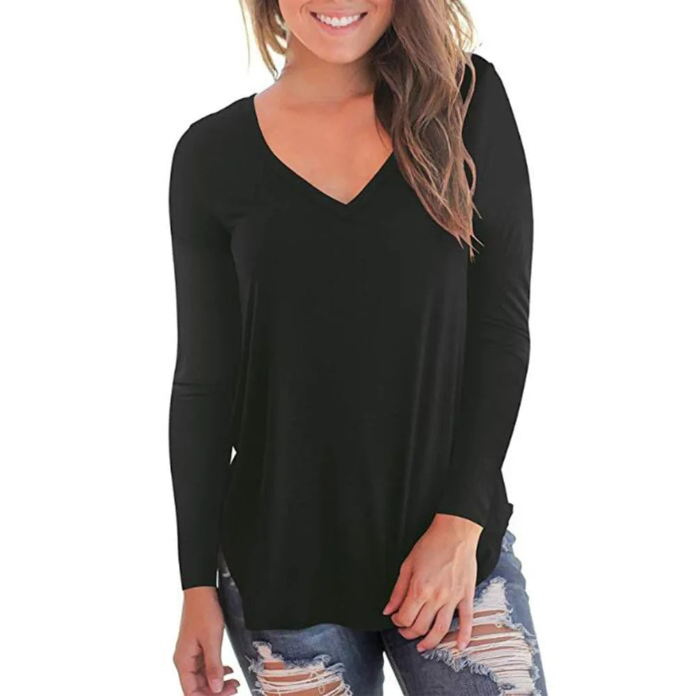 Plus Size S-5xl Summer Women Long Sleeve Women Top V-neck Long-sleeved Women T-shirt Female Oversized T-shirt Women Sexy Tops