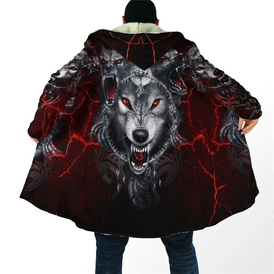 Winter Men For Women Hooded Cloak Beautifull White Wolf 3D All Over Prined Fleece wind breaker Warm Hood cloak