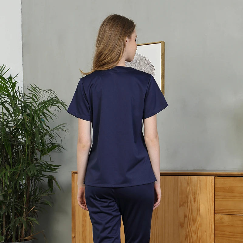 Silky Soft Scrub Set Medical Uniforms Nurse Workwear Solid Color Scrubs Suit Anti-static Top and Pant Dental Hospital Suits 301