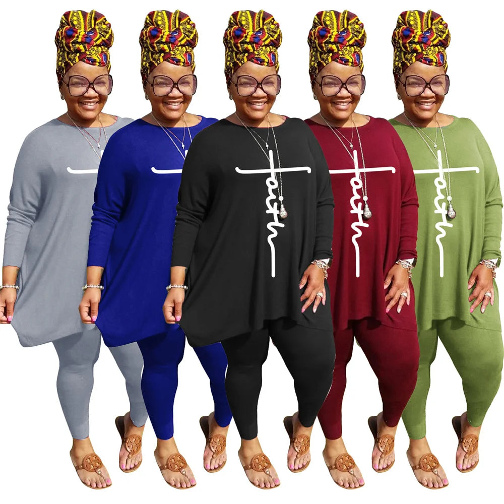 Plus Size Two Piece Set Women Clothing 2021 Crop Top Loog Sleeve Solid Pants Sets Fall Clothes Tracksuit Wholesale Dropshipping