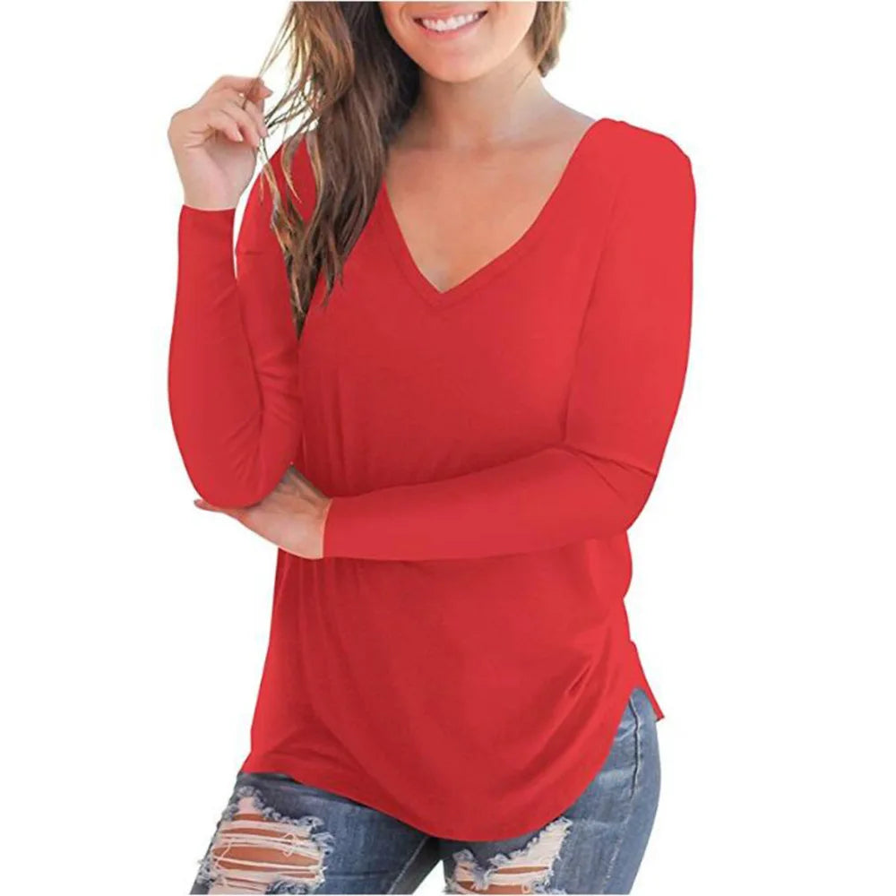 Plus Size S-5xl Summer Women Long Sleeve Women Top V-neck Long-sleeved Women T-shirt Female Oversized T-shirt Women Sexy Tops