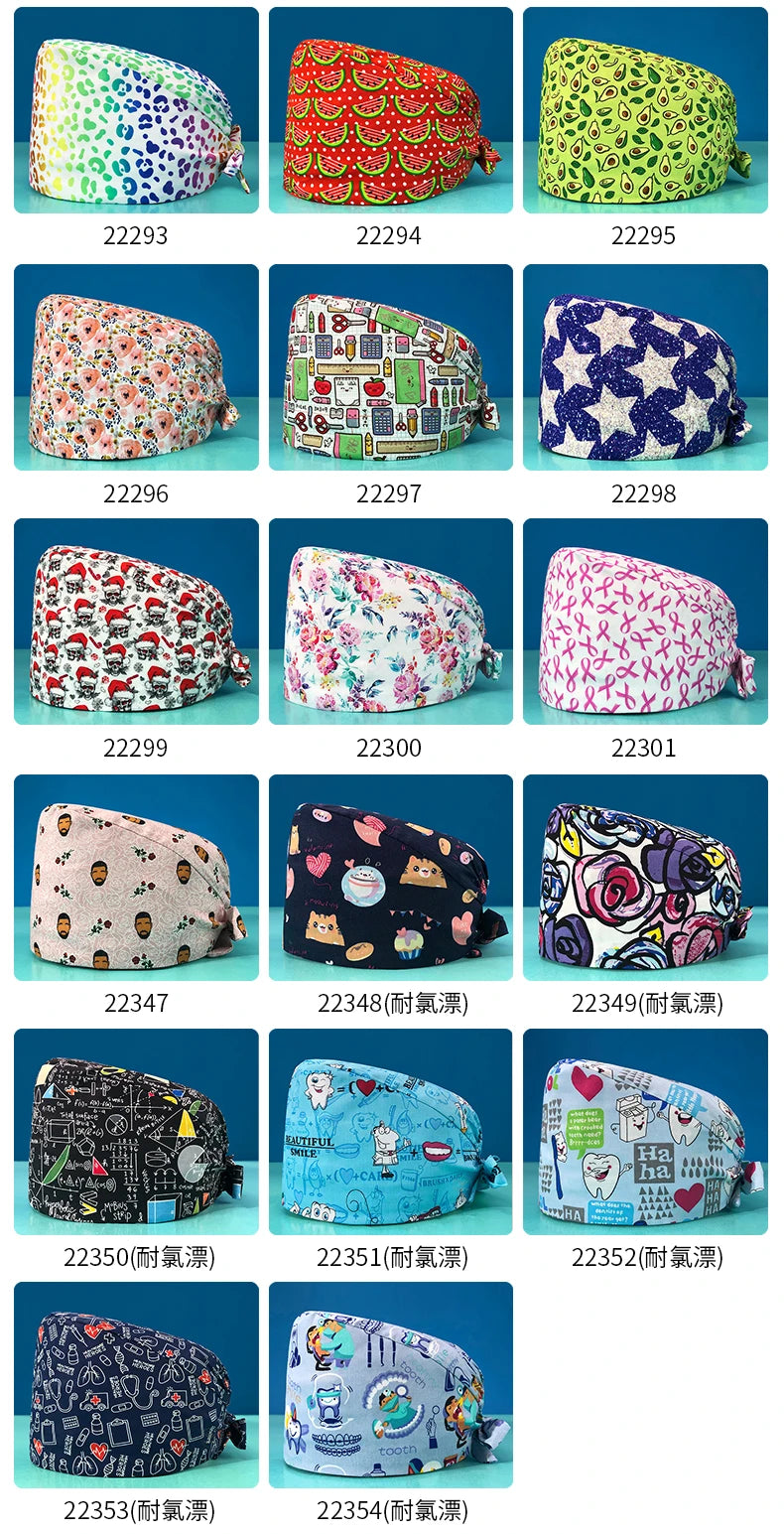 Pill Capsule Pattern Pink Scrubs Cap Female Nurse Medical Clinic Accessories Women's Operating Room Hat with Buttons Cotton Hats