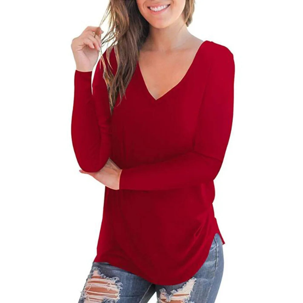 Plus Size S-5xl Summer Women Long Sleeve Women Top V-neck Long-sleeved Women T-shirt Female Oversized T-shirt Women Sexy Tops