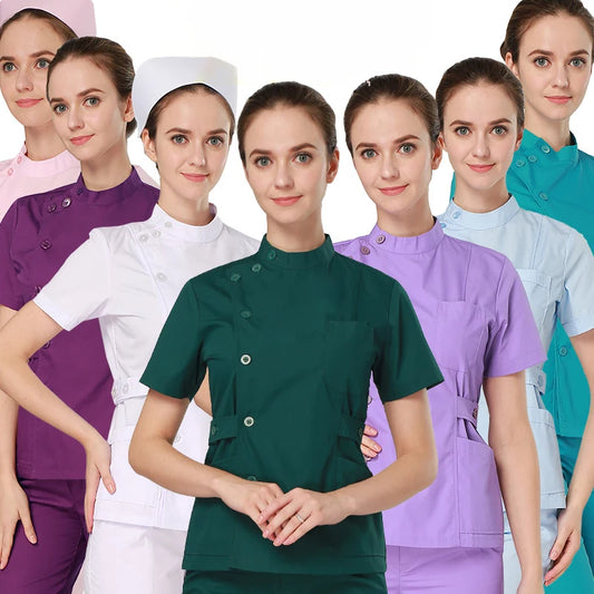 Clearance Scrub Set Uniform Solid Color Workwear Scrubs Uniforms Round Neck Women Men Working Suit Beautician Outfit Top Pant