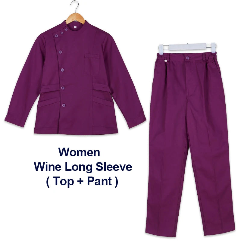 Clearance Scrub Set Uniform Solid Color Workwear Scrubs Uniforms Round Neck Women Men Working Suit Beautician Outfit Top Pant