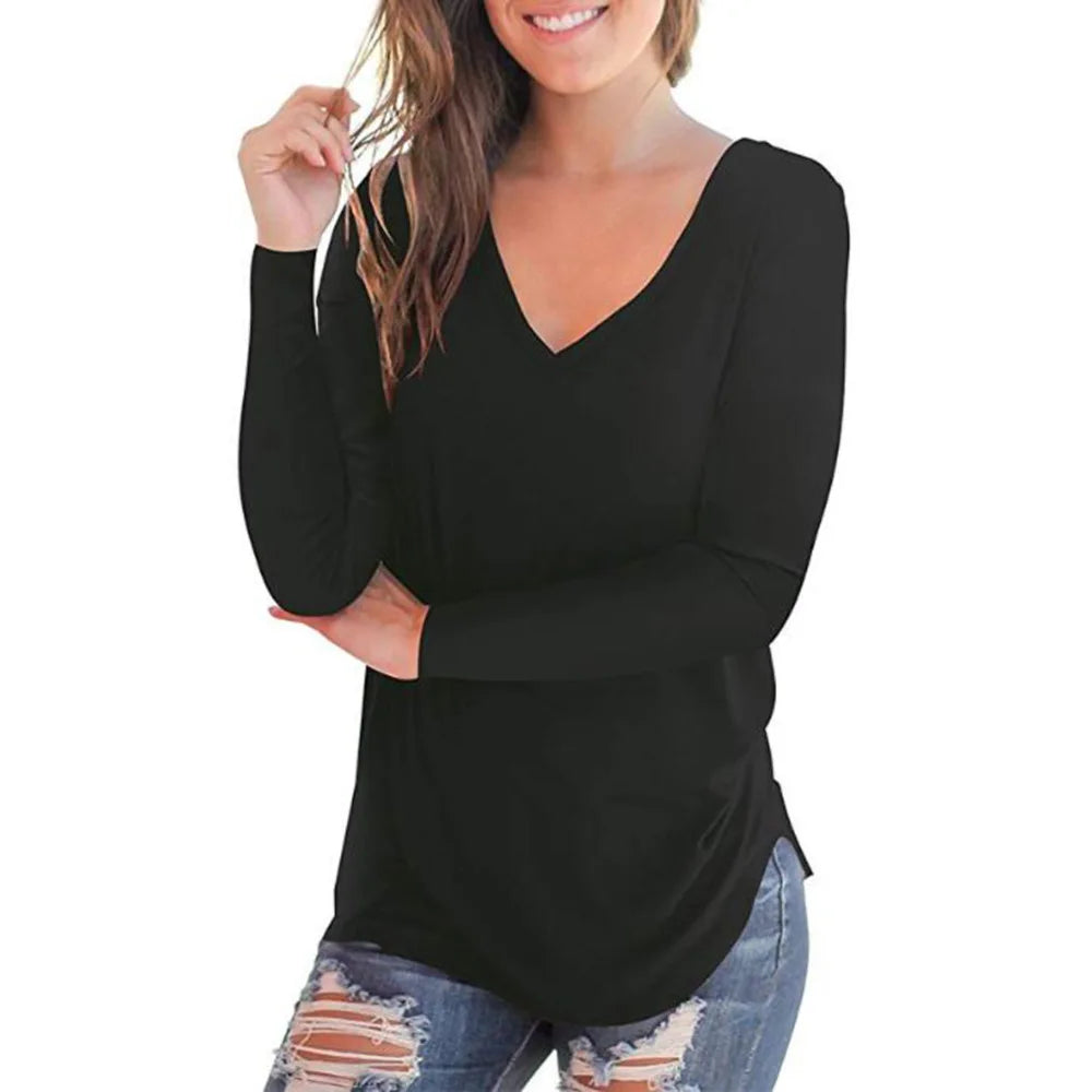 Plus Size S-5xl Summer Women Long Sleeve Women Top V-neck Long-sleeved Women T-shirt Female Oversized T-shirt Women Sexy Tops