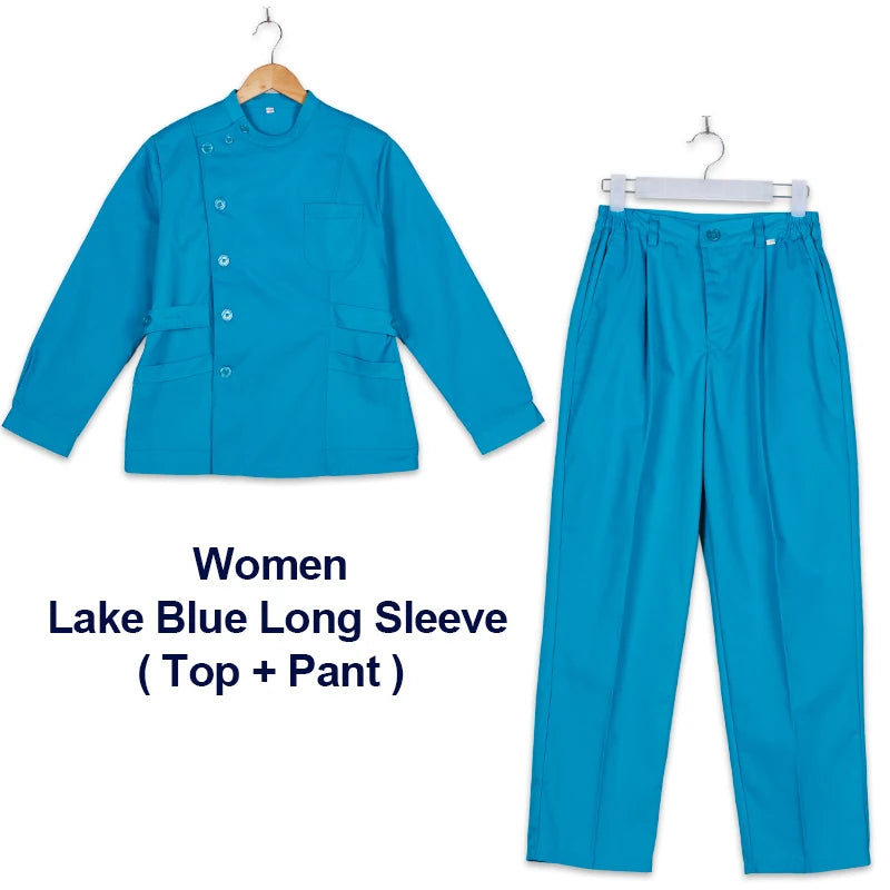 Clearance Scrub Set Uniform Solid Color Workwear Scrubs Uniforms Round Neck Women Men Working Suit Beautician Outfit Top Pant
