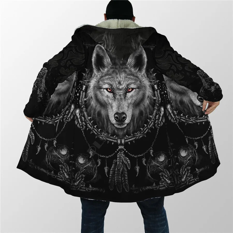 Winter Men For Women Hooded Cloak Beautifull White Wolf 3D All Over Prined Fleece wind breaker Warm Hood cloak