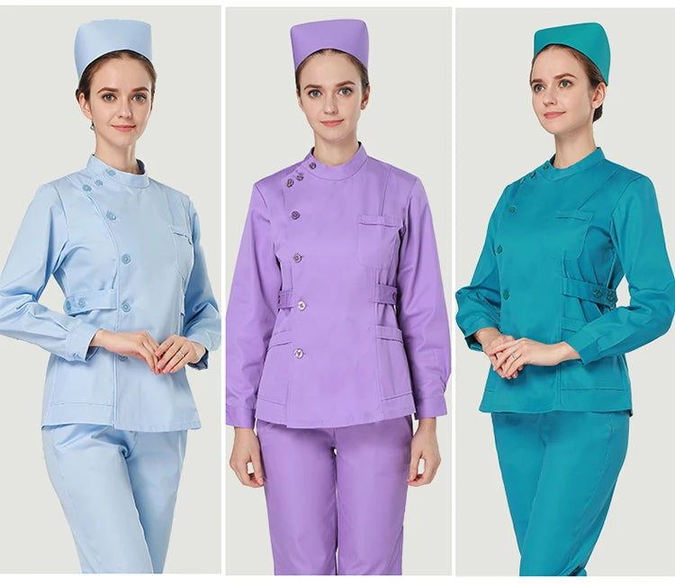 Clearance Scrub Set Uniform Solid Color Workwear Scrubs Uniforms Round Neck Women Men Working Suit Beautician Outfit Top Pant