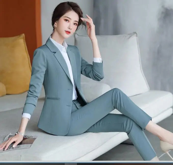 Business Pants Suit Women New Fashion Temperament Long Sleeve Slim Blazer and Trousers Office Lady Formal Interview Work Wear