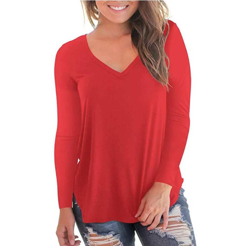 Plus Size S-5xl Summer Women Long Sleeve Women Top V-neck Long-sleeved Women T-shirt Female Oversized T-shirt Women Sexy Tops