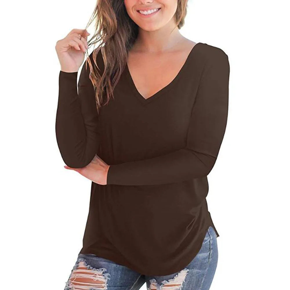 Plus Size S-5xl Summer Women Long Sleeve Women Top V-neck Long-sleeved Women T-shirt Female Oversized T-shirt Women Sexy Tops