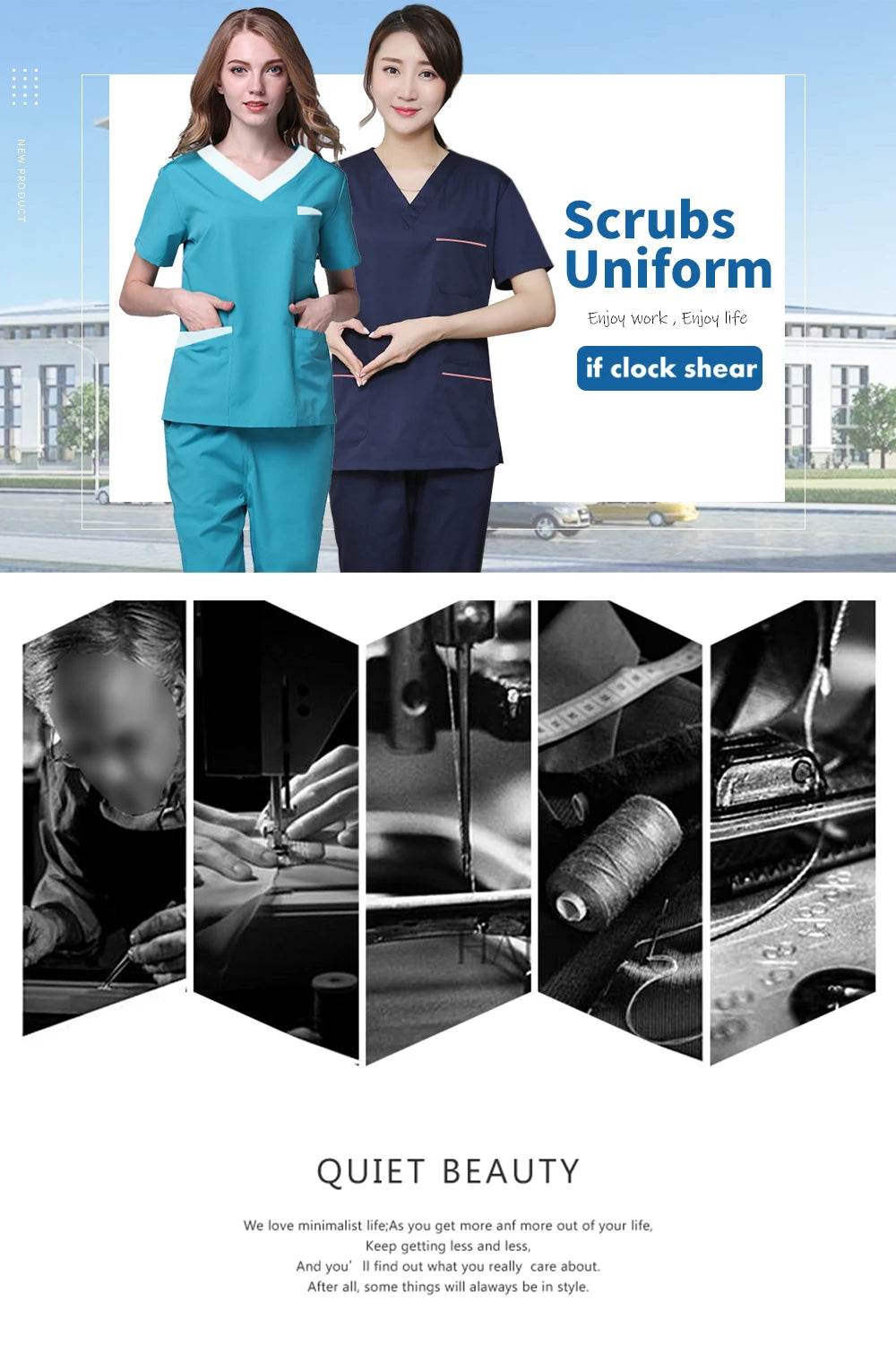 High Quality Denim Gray Scrubs Suits Tooth Check Workwear Spa Uniforms Beautician Scrub Work Suit Wholesale Scrubs Women Uniform