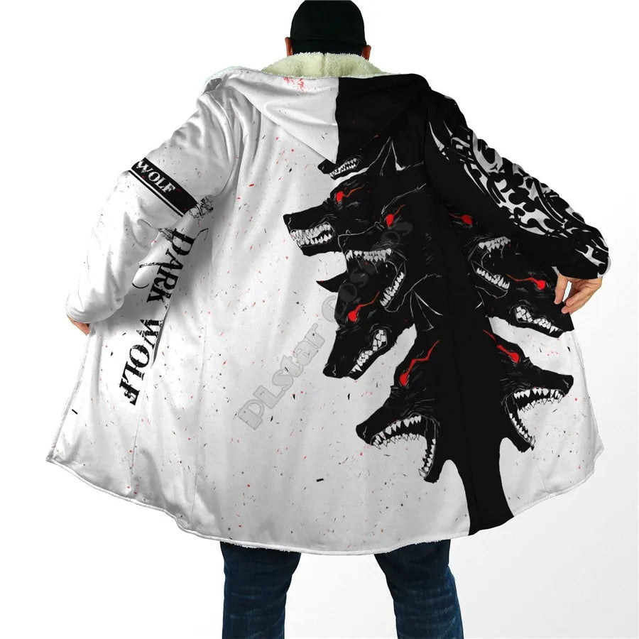 Winter Men For Women Hooded Cloak Beautifull White Wolf 3D All Over Prined Fleece wind breaker Warm Hood cloak