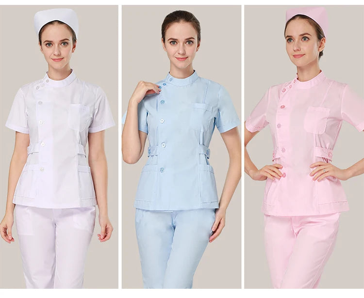 Clearance Scrub Set Uniform Solid Color Workwear Scrubs Uniforms Round Neck Women Men Working Suit Beautician Outfit Top Pant