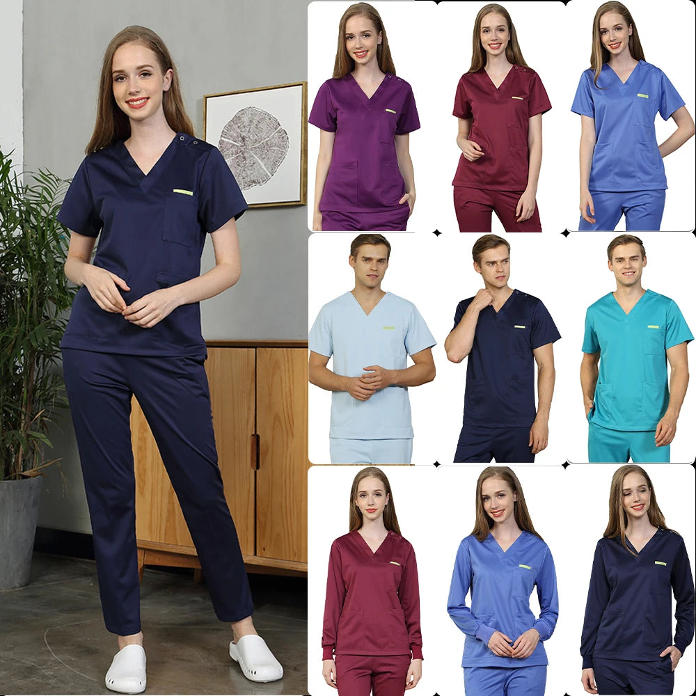 Silky Soft Scrub Set Medical Uniforms Nurse Workwear Solid Color Scrubs Suit Anti-static Top and Pant Dental Hospital Suits 301