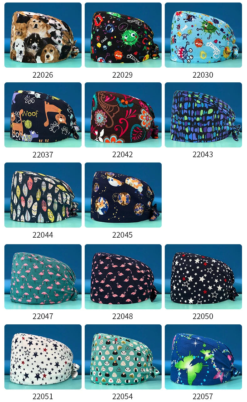 Pill Capsule Pattern Pink Scrubs Cap Female Nurse Medical Clinic Accessories Women's Operating Room Hat with Buttons Cotton Hats