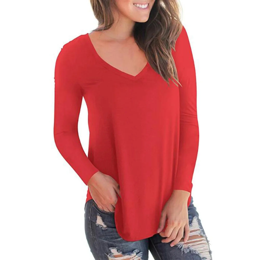 Plus Size S-5xl Summer Women Long Sleeve Women Top V-neck Long-sleeved Women T-shirt Female Oversized T-shirt Women Sexy Tops