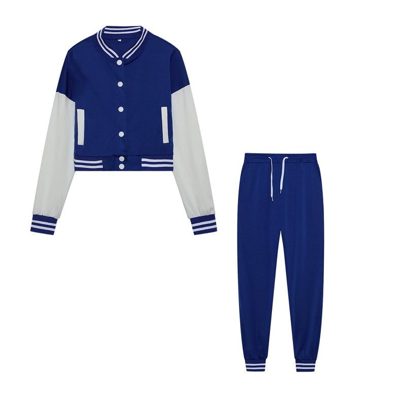 New Women's Stitching Jacket Single-breasted Baseball Sports Two-piece Suit