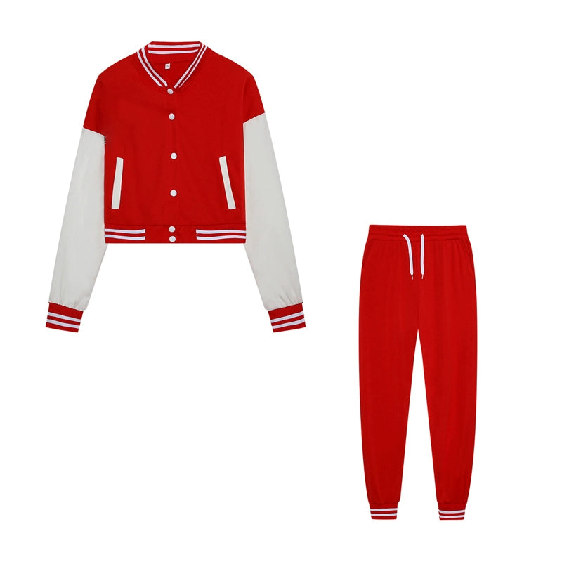 New Women's Stitching Jacket Single-breasted Baseball Sports Two-piece Suit
