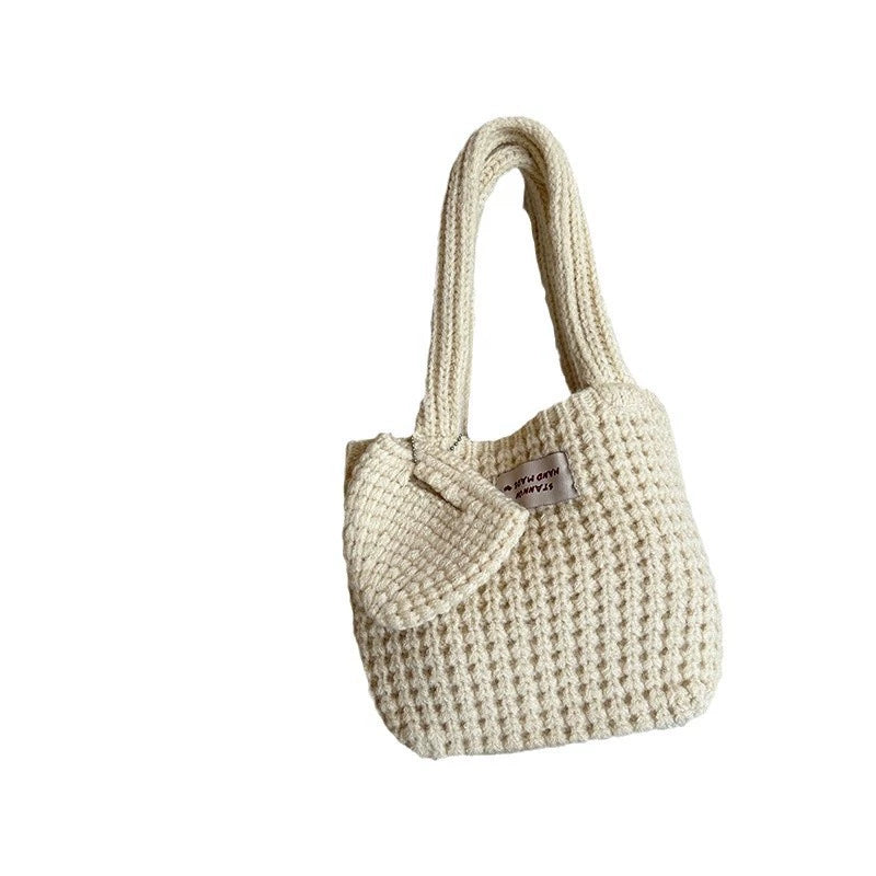 Woven Bag K-style Ins Pure Color Knitting Women's Pure Bag Cute Wool Handbag Autumn and Winter Wild Walking Hand Bag