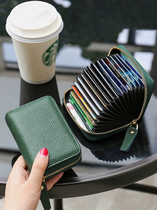 Genuine Leather Compact Card Holder Women's 2024 New Coin Purse Ultra-Thin Large Capacity Multi-Card Position Exquisite Fashion Fancy