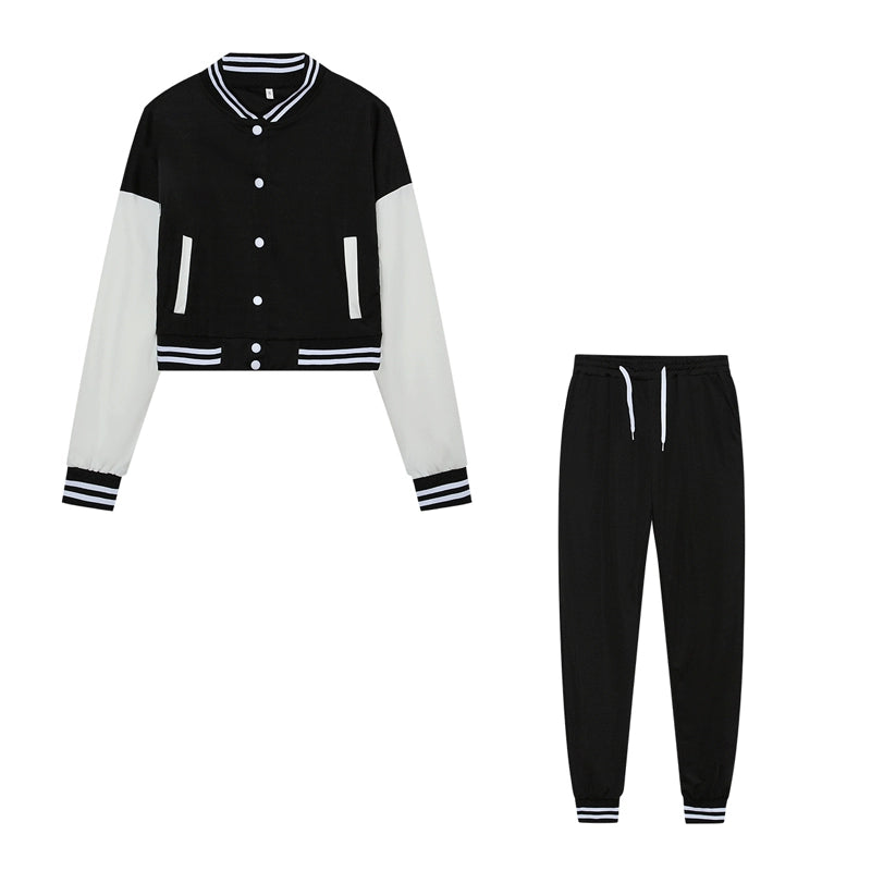 New Women's Stitching Jacket Single-breasted Baseball Sports Two-piece Suit