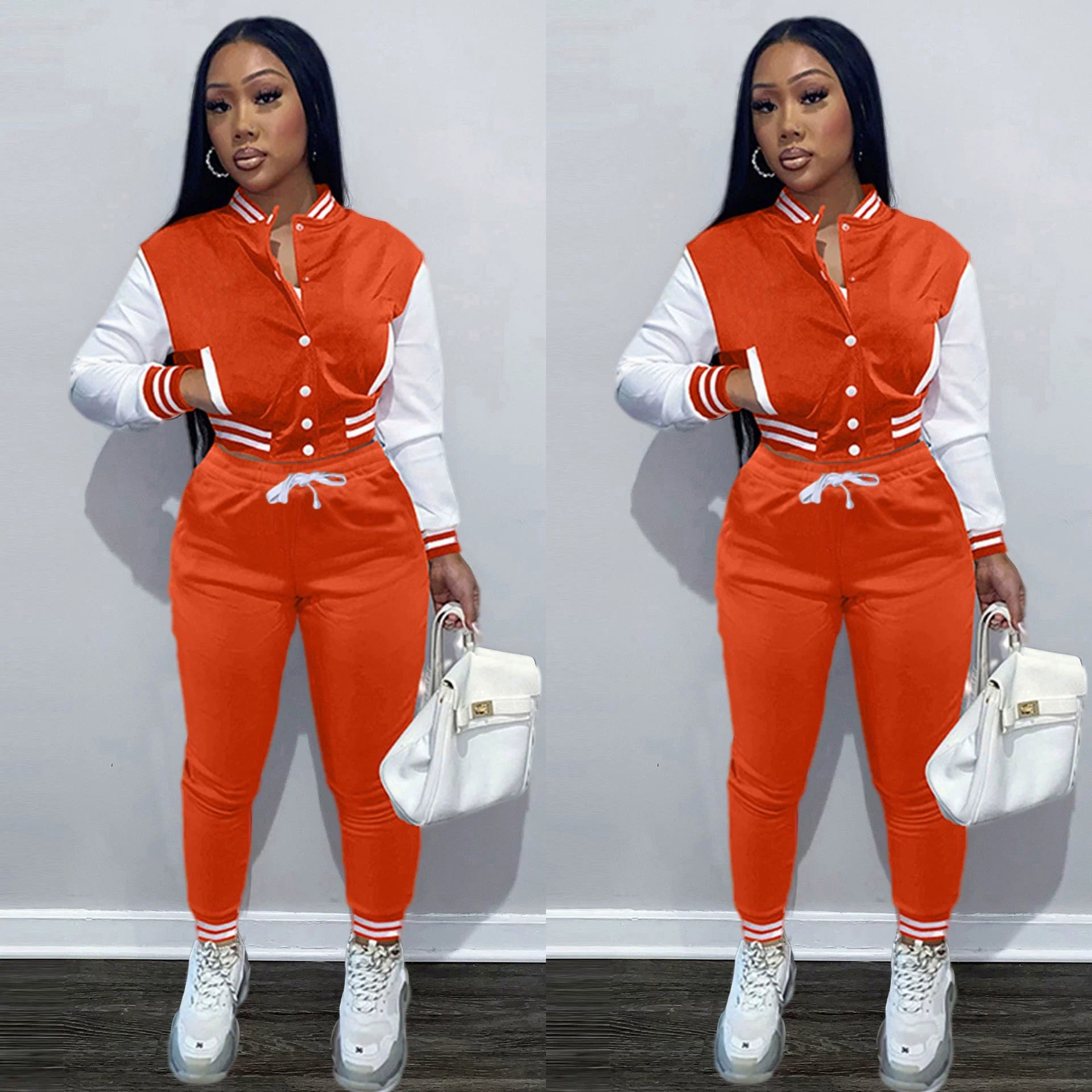 New Women's Stitching Jacket Single-breasted Baseball Sports Two-piece Suit