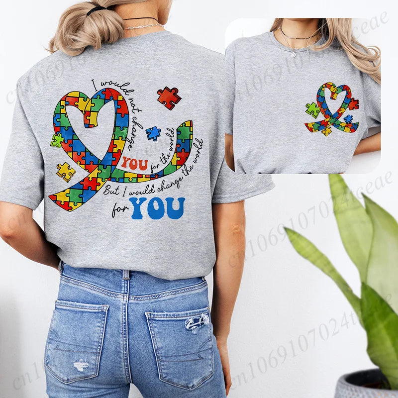Autism Awareness Month Women T-Shirt Neurodiversity ADHD Tees Shirt Autism Teacher Mom Gift Short Sleeve Tops Female Clothing