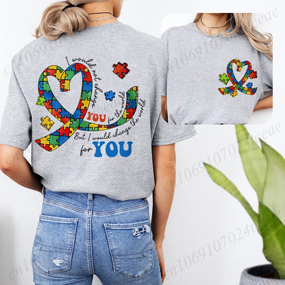 Autism Awareness Month Women T-Shirt Neurodiversity ADHD Tees Shirt Autism Teacher Mom Gift Short Sleeve Tops Female Clothing
