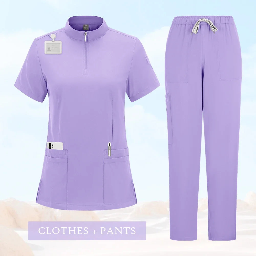 Professional Medical Scrubs for Women Doctor Nurse Uniform Clinical Surgery Outfit Lab Coat Pants Set Spa Beauty Salon Workwear