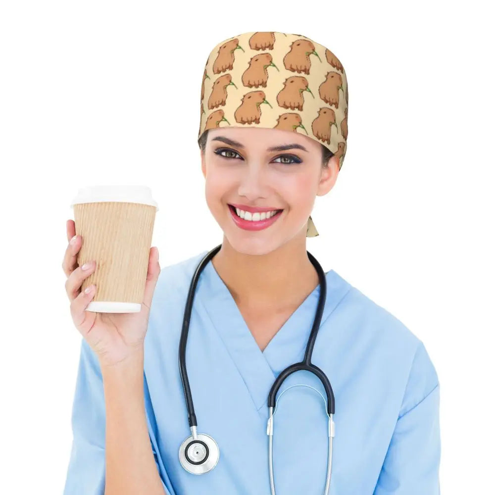Custom Cartoon Capybara Medical Staff Scrubs Hat Women Men Comic Doctor Nursing Surgical Cap Scrub Caps