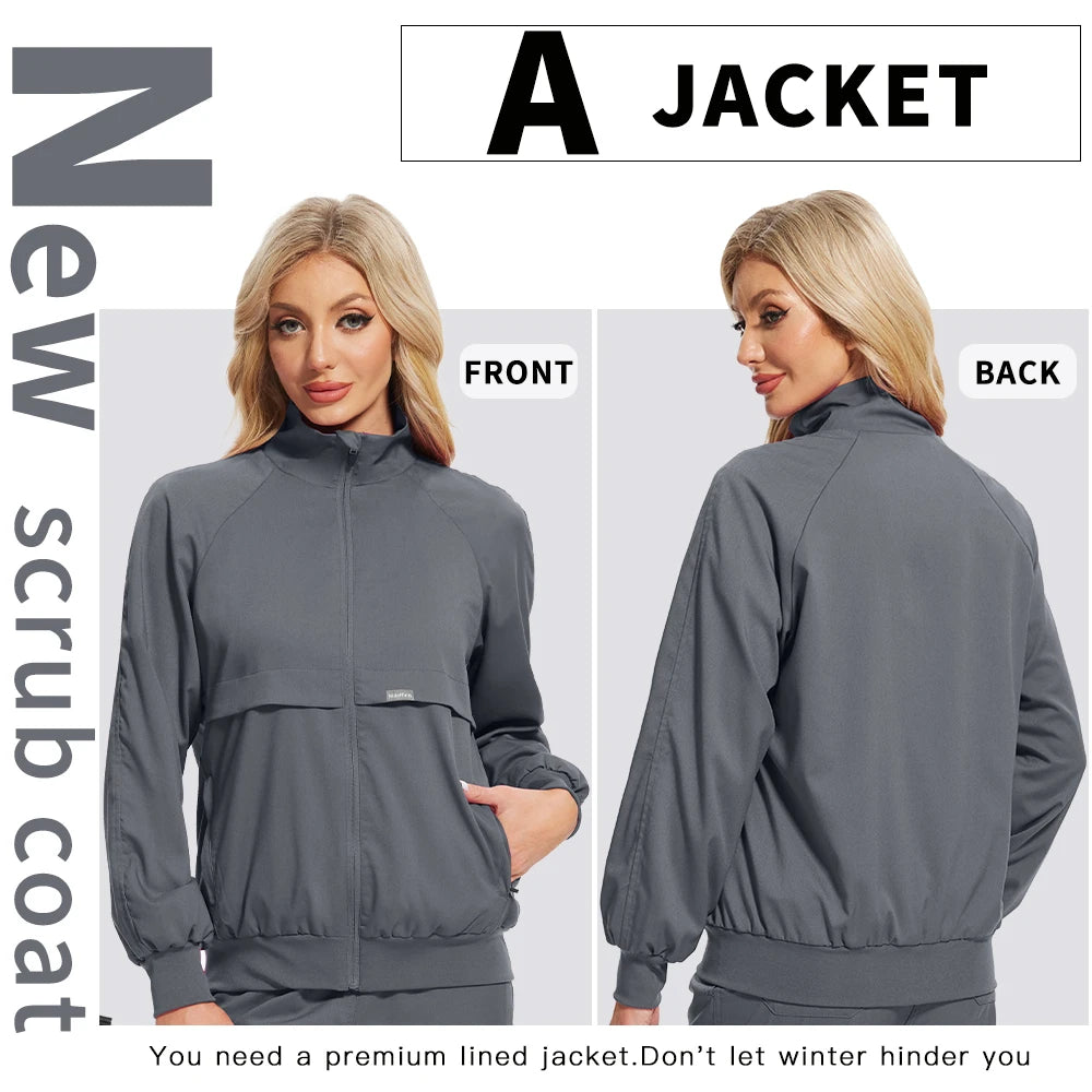Women Men's Spring Autumn Soft Long Sleeve Jacket Medical Clinical Nurse Coats Hospital Pharmacy Work Top Pocket Dentist Outwear